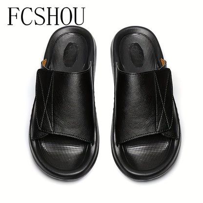 Men's Summer Outdoor Slippers Split Leather Slip-On Sandals