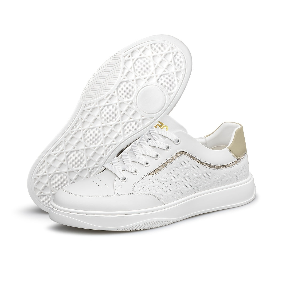 Men's White Cowhide Leather Sneakers Lightweight Casual Style