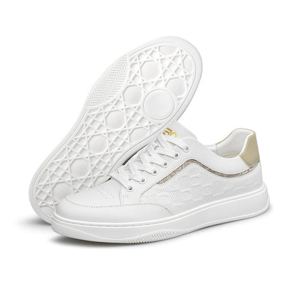 Men's White Cowhide Leather Sneakers Lightweight Casual Style