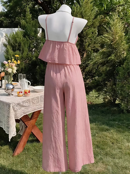 Women's Elegant Solid Color Camisole & Multi-Layer Skirt Shorts Set