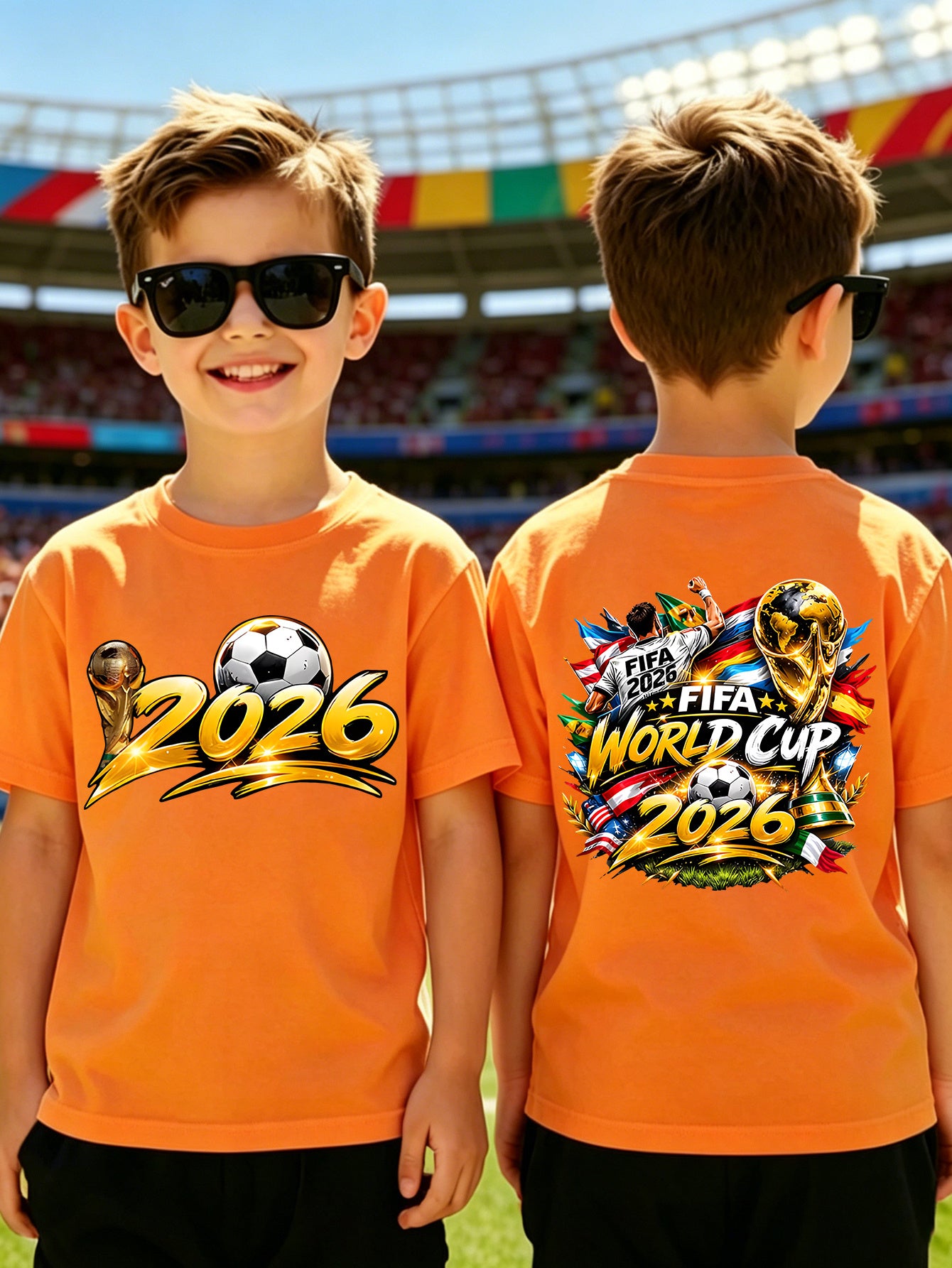 Kids 2026 World Cup Soccer T-Shirt with Double-Sided Print