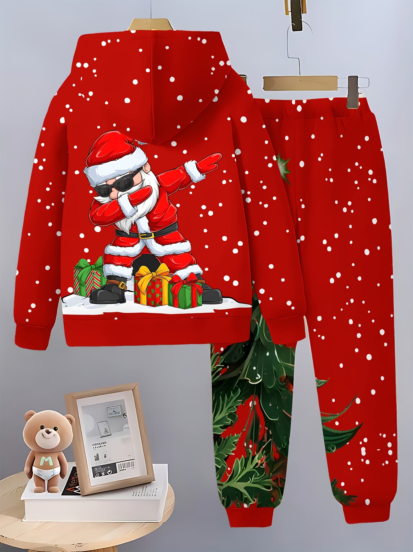 Christmas Santa Boy Fashion 3D Printed Casual Pullover Sweatshirt Spring Autumn Long Sleeve Sports Shirt, Regular Fit for Boys A 5 and Up; Outdoor Singing Shirt and Pants Set for Boys, Perfect for Outdoor