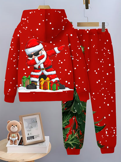 Christmas Santa Boy Fashion 3D Printed Casual Pullover Sweatshirt Spring Autumn Long Sleeve Sports Shirt, Regular Fit for Boys A 5 and Up; Outdoor Singing Shirt and Pants Set for Boys, Perfect for Outdoor