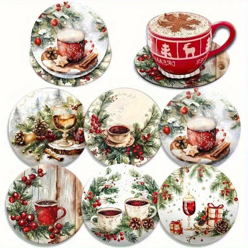 6pcs Holiday Wooden Coaster Set- Christmas and Holiday Themes, Suitable for Kitchen, Living Room, and Patio Tables- Perfect Holiday Gift, Christmas Decoration, Festive Tableware, Holiday Decor, Themed Coasters, Seasonal Desig