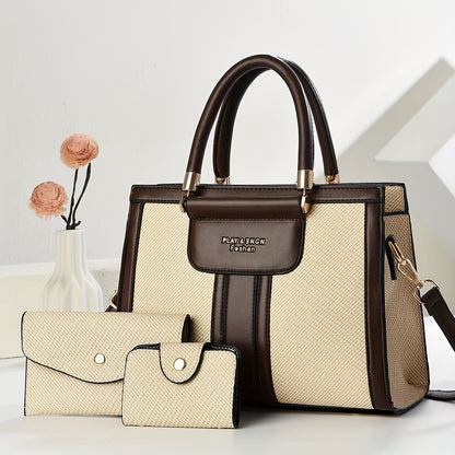 Women’s Elegant Retro PU Tote Bag with Zipper Closure