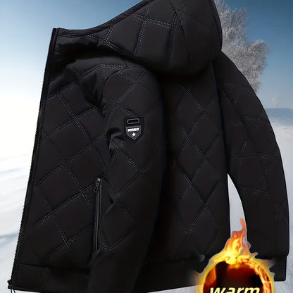 Men'S Heavy-Duty Winter Jacket with Full-Zip Hooded Coat - Thermal Insulated Cold Weather Outerwear, Full-Zip Closure & Zippered Pockets, Machine Washable