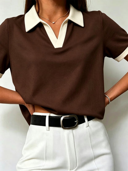 Women's Casual Loose-Fit Polo T-Shirt in Solid Colors