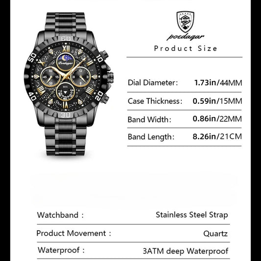 POEDAGAR Men's Quartz Business Watch with Calendar & Waterproof