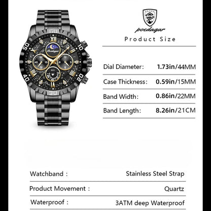 POEDAGAR Men's Casual Stainless Steel Quartz Watch with Calendar