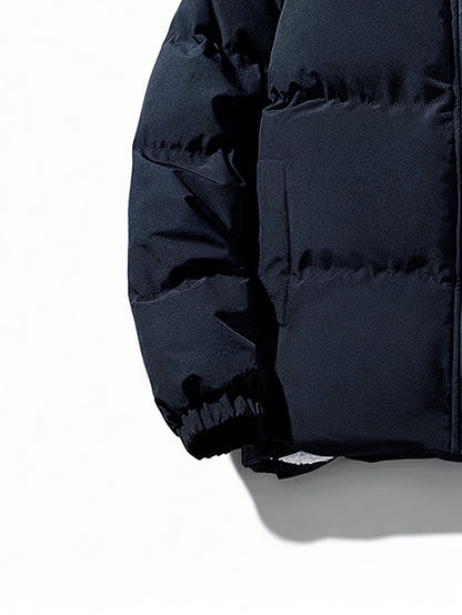 Yilong OBM Men's 2025 Fleece-Lined Winter Coat - Stand Collar Padded Insulation, Machine Washable Polyester, Solid Color Casual Jacket with Zipper Closure for Cold Weather, Winter Jacket, Outdoor Clothing, Minimalist Design,