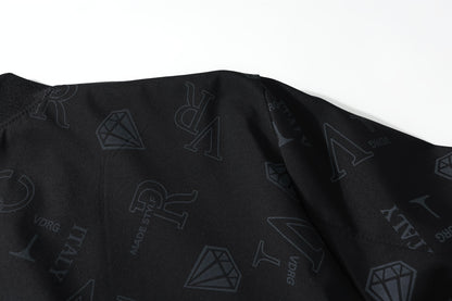 Men's Fashion Bomber Jacket Spring/Fall Collection, Casual Alphabet Print Polyester Jacket with Zipper, Baseball Collar, Long Sleeve, Regular Fit, Non-Stretch Woven Fabric, Casual Outfit with Pocket