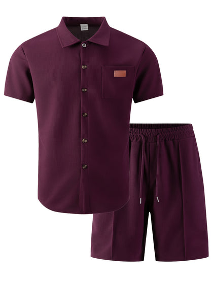 Men's Casual 3-Piece Set: Waffle Knit Shirt, Shorts & Pants