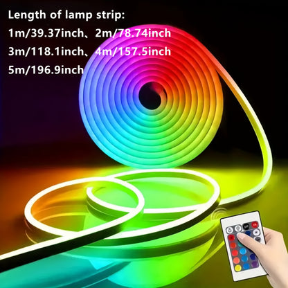 Single-Color RGB Neon LED Strip with USB Interface, DC5V Safe and Reliable, 24-Key Remote Control, IP65 Waterproof, Color Changing, Adjustable Brightness, Holiday Gift for Girlfriend or Friend, Party Atmosphere Light, Festiva