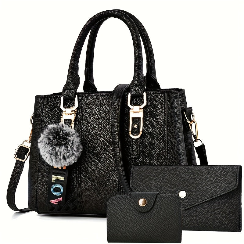 Women's Quilted PU Leather Crossbody Shoulder Bag - Black