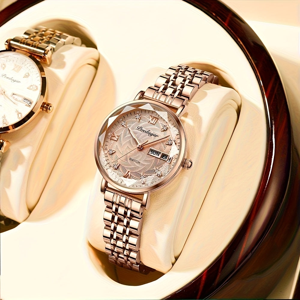 Elegant Women's Quartz Watch with Rose Gold Alloy Case
