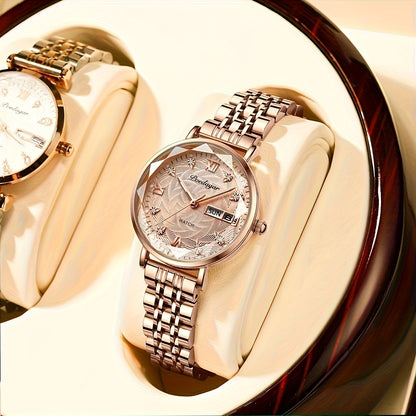 Elegant Women's Quartz Watch with Rose Gold Alloy Case