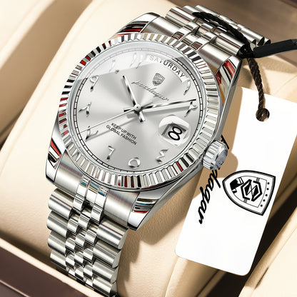 Men's Retro Quartz Watch with Stainless Steel Strap & Calendar