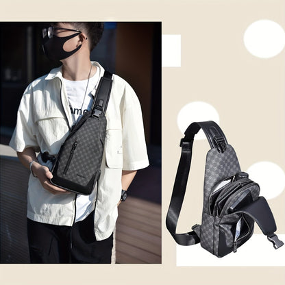 HUABUPS Men'S Crossbody Backpack - Black PVC Business Commuter Bag with USB Charging, Adjustable Strap, Multiple Compartments  Durable Design for Travel, Hiking, Daily Use - Ideal Gift for Men, Hiking Gear, Stylish Accessory
