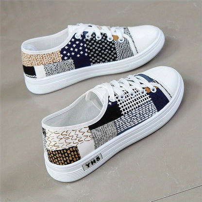 Women'S Lightweight Breathable Casual Sneakers - Comfortable Low-Top Lace-Up Shoes with Soft Fabric Lining, Durable Rubber Sole  Stylish White  Navy Blue Design for Spring/Summer Casual Attire, Ladies Sneakers, Everyday Foo