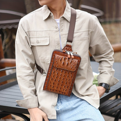 Men'S Stylish Black Crocodile Pattern Crossbody Bag - Durable, Large Capacity, Adjustable Strap, Perfect for Travel  Daily Commute, Commuter Shoulder Bag Stylish Crossbody Durable Fabri