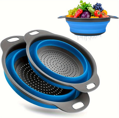 1/2 Set Round Silicone Kitchen Drain Basket Set Collapsible Funnel - 1 Large, 1 Small, Very Suitable for Draining Pasta, Vegetables and Fruits