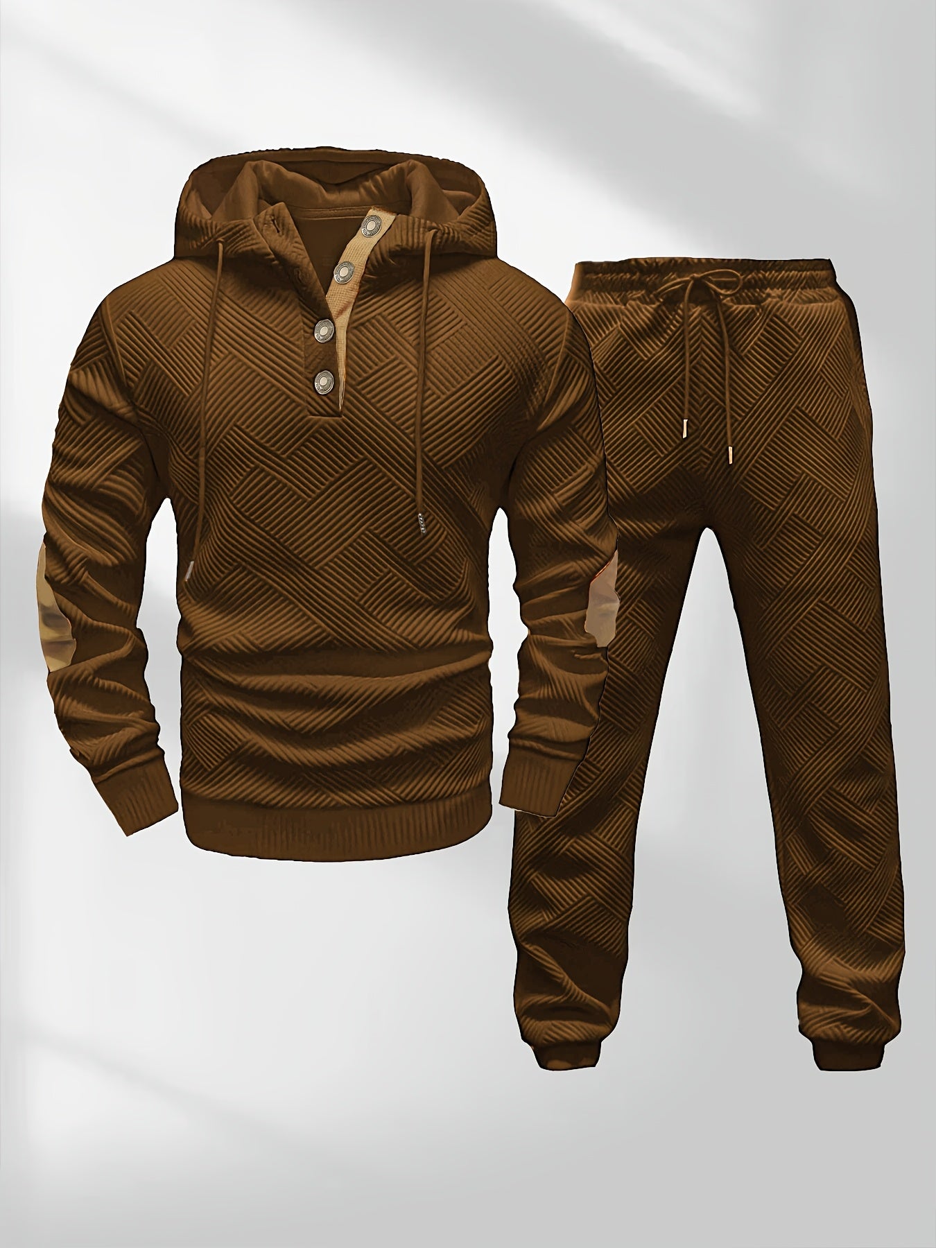 Men's Casual Fashion Set Knit Jacquard Hoodie and Pants 2pcs Set