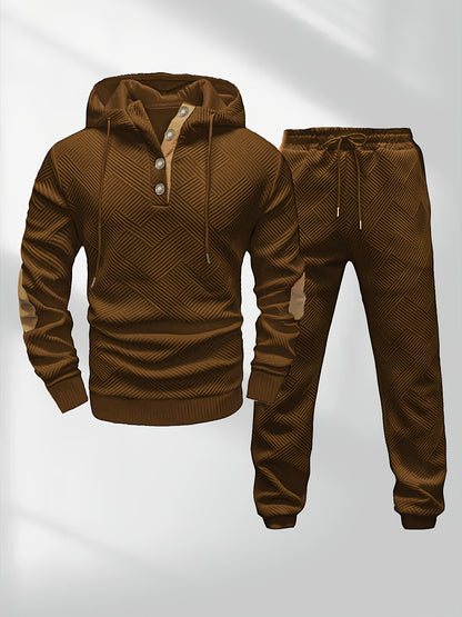 Men's Casual Fashion Set Knit Jacquard Hoodie and Pants 2pcs Set
