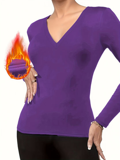 Women'S V-Neck Long Sleeve Top - Elegant Maroon Blouse with Fire Design, Stretchy Fabric for Fall/Winter, Office, Party, Everyday Outfits - Women'S Fashion Clothing, Ladies Tops And Blouses, Party Attire, Office Wear, Stylish