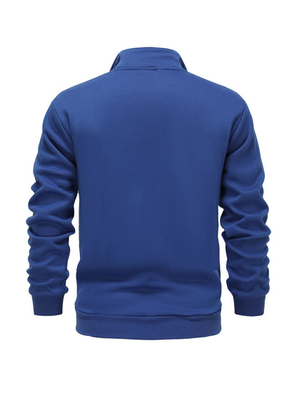 Warm High Neck Jacket, Men's Casual Slant Pocket Zip Up Athletic Jacket For Fall Winter