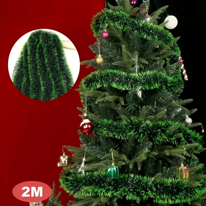 5pcs 200.0 cm Elegant Metallic Wire Garland - Plastic Christmas Party Decorations - Festive Green and White Stripes for Holiday Tree Trimming - Thanksgiving/New Year Decorations - No Electricity Required