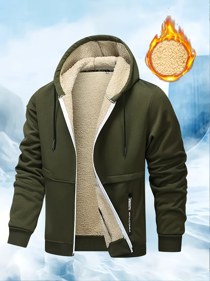 Men's Casual Warm Fleece Hooded Jacket with Zipper