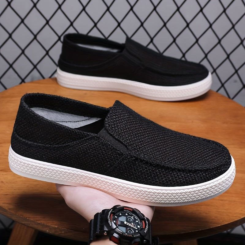 Men's Slip-On Casual Shoes - Lightweight Breathable Fabric Upper  Durable Rubber Sole, Low-Top Comfortable Walking Shoes for Daily Wear, Outdoor Activities, Vacation - Black, Sleek Design, Flexible Sole, Urban Style