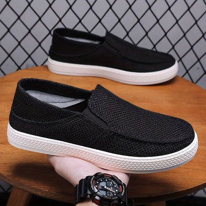 Men's Slip-On Casual Shoes - Lightweight Breathable Fabric Upper  Durable Rubber Sole, Low-Top Comfortable Walking Shoes for Daily Wear, Outdoor Activities, Vacation - Black, Sleek Design, Flexible Sole, Urban Style