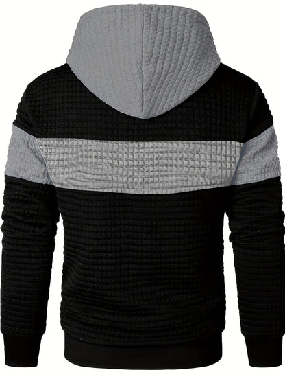 Fashion Hooded Sweatshirt | Casual Men'S Pullover with Slight Stretch Fabric, Long Sleeve, Pocket Details, Solid Color Pattern for Spring/Fall