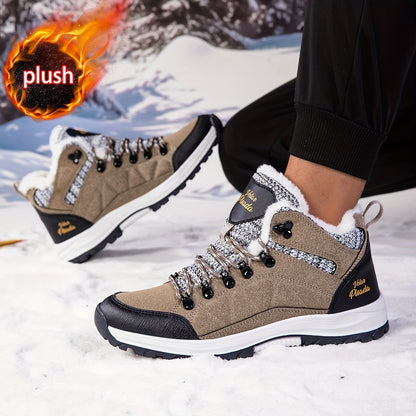 Men'S Heavy-Duty Winter Snow Boots - Thick-Soled Short Boots with Plush Lining & Non-Slip TPR Sole, Mid-Calf Hiking & Climbing Shoes for Ice Climbing, Snowshoeing & Outdoor Adventures, Winter Boots, Hiking Footwear, Sporty De