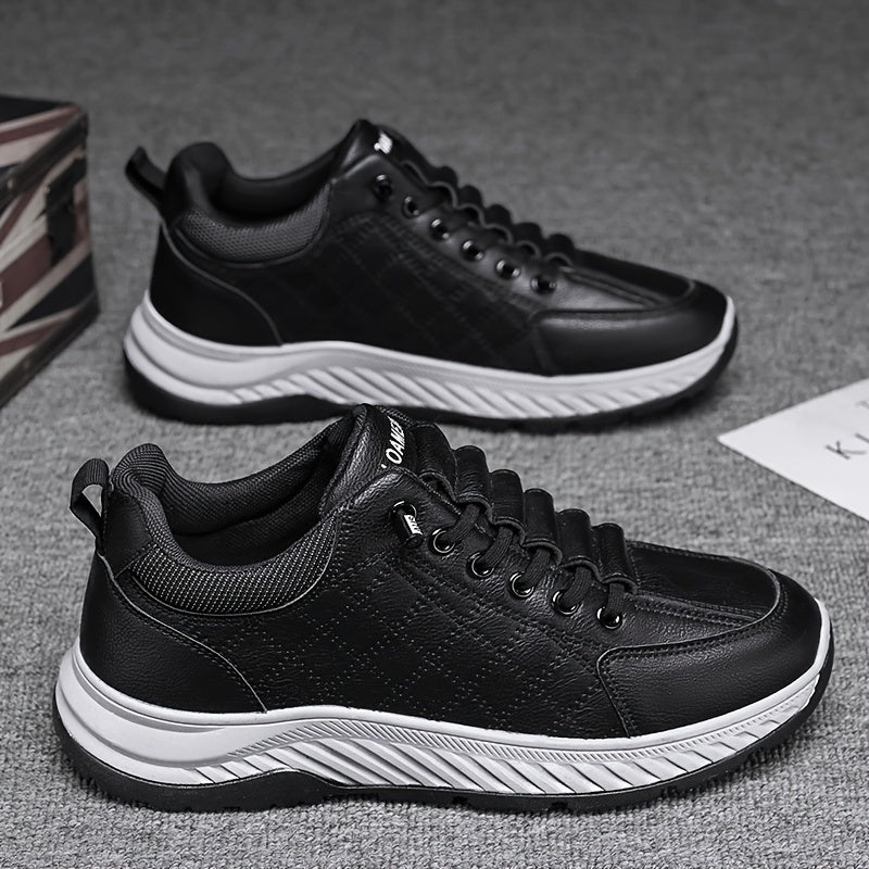 Men's Fashion Sneakers Low Top Casual Sports Shoes - All-Season Solid Color Outdoor Hiking Footwear with Lace Closure, PU Upper, Fabric Lining, PVC Sole, EVA Insole, Round Toe