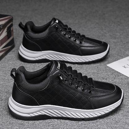 Men's Fashion Sneakers Low Top Casual Sports Shoes - All-Season Solid Color Outdoor Hiking Footwear with Lace Closure, PU Upper, Fabric Lining, PVC Sole, EVA Insole, Round Toe
