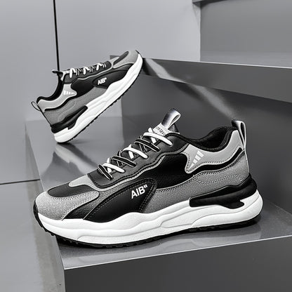 Men'S Fashion Sneakers, Casual Sports Shoes, All-Season Lace-Up Low Top, PU Upper, Fabric Lining, Rubber Sole, EVA Insole, Round Toe, with Trendy Thick Sole for Hiking, Outdoor, Daily Wear