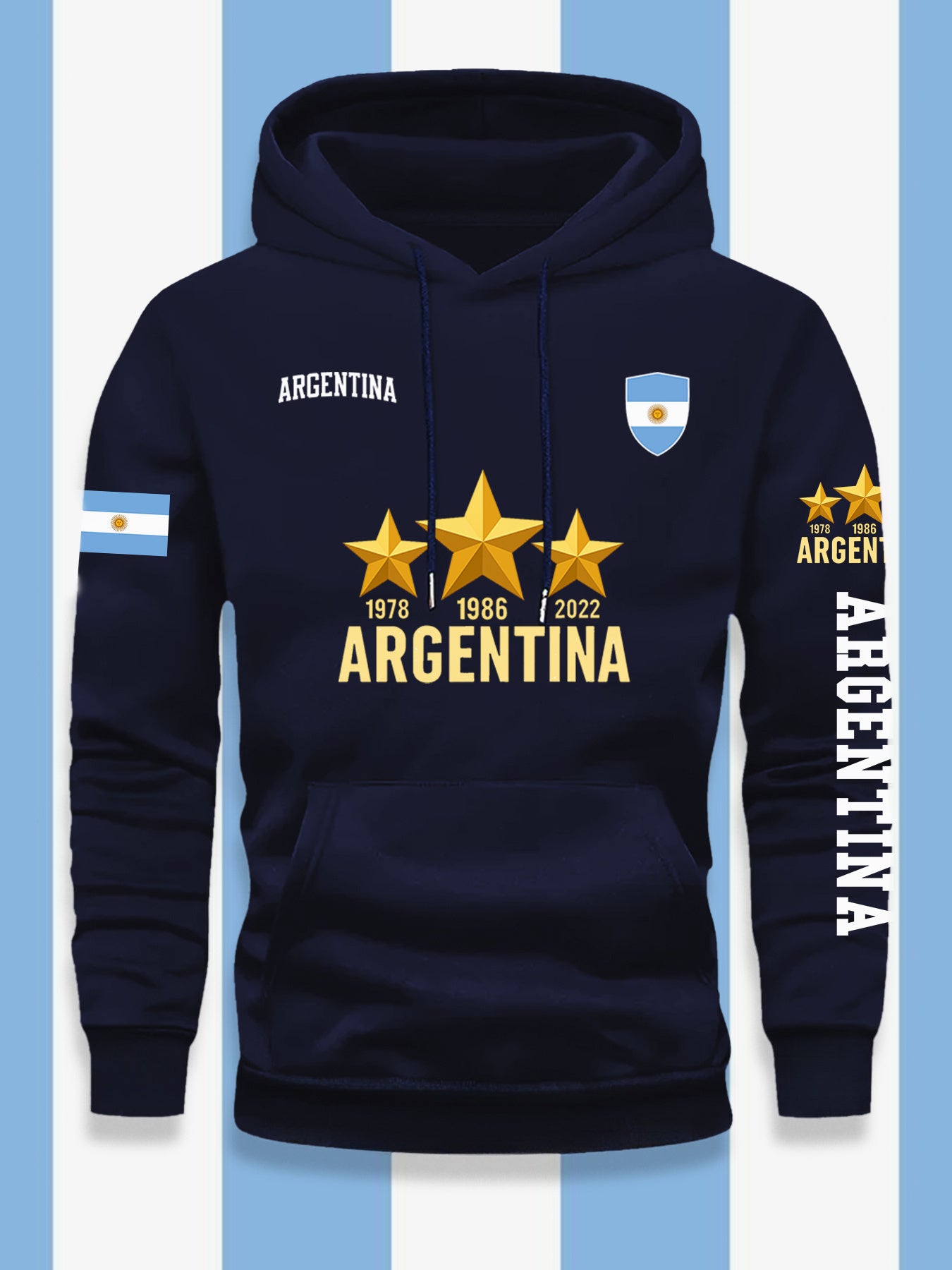 Men's Argentina Flag Hoodie - Casual Loose Fit Pullover