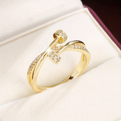 Women's Simple Cross-Inlay Zirconia Ring in White Gold Plating