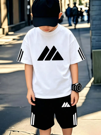 Boys' Casual Sports Set with Mountain Print, Polyester, Ages 7-12