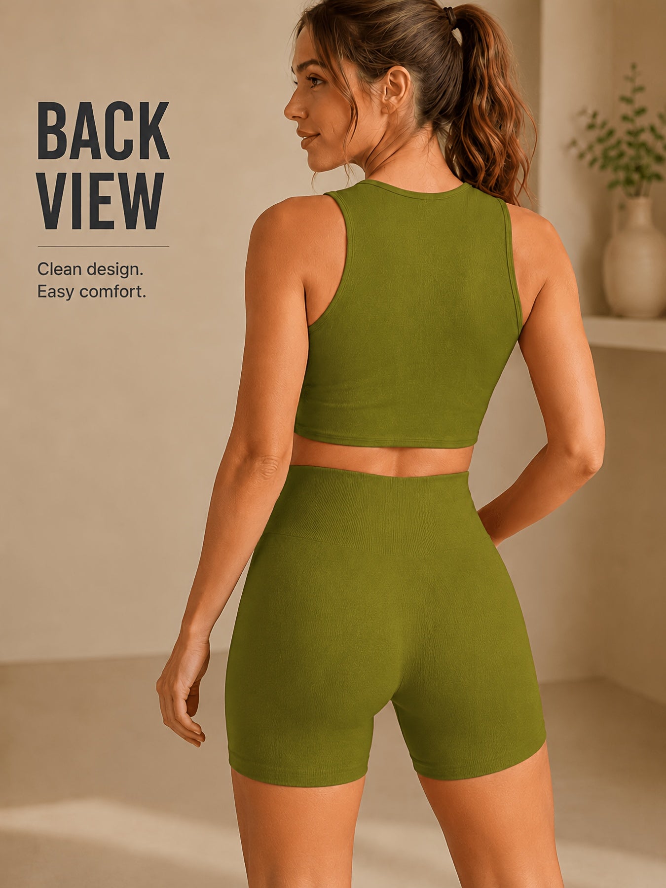 Women's Seamless Ribbed Cropped Tank & Butt-Lifting Yoga Shorts