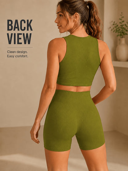 Women's Seamless Ribbed Cropped Tank & Butt-Lifting Yoga Shorts