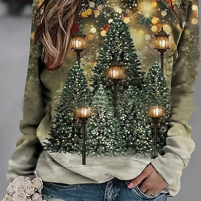 Christmas Tree Print Sweatshirt, Casual Long Sleeve Crew Neck Sweatshirt, Women's Clothing