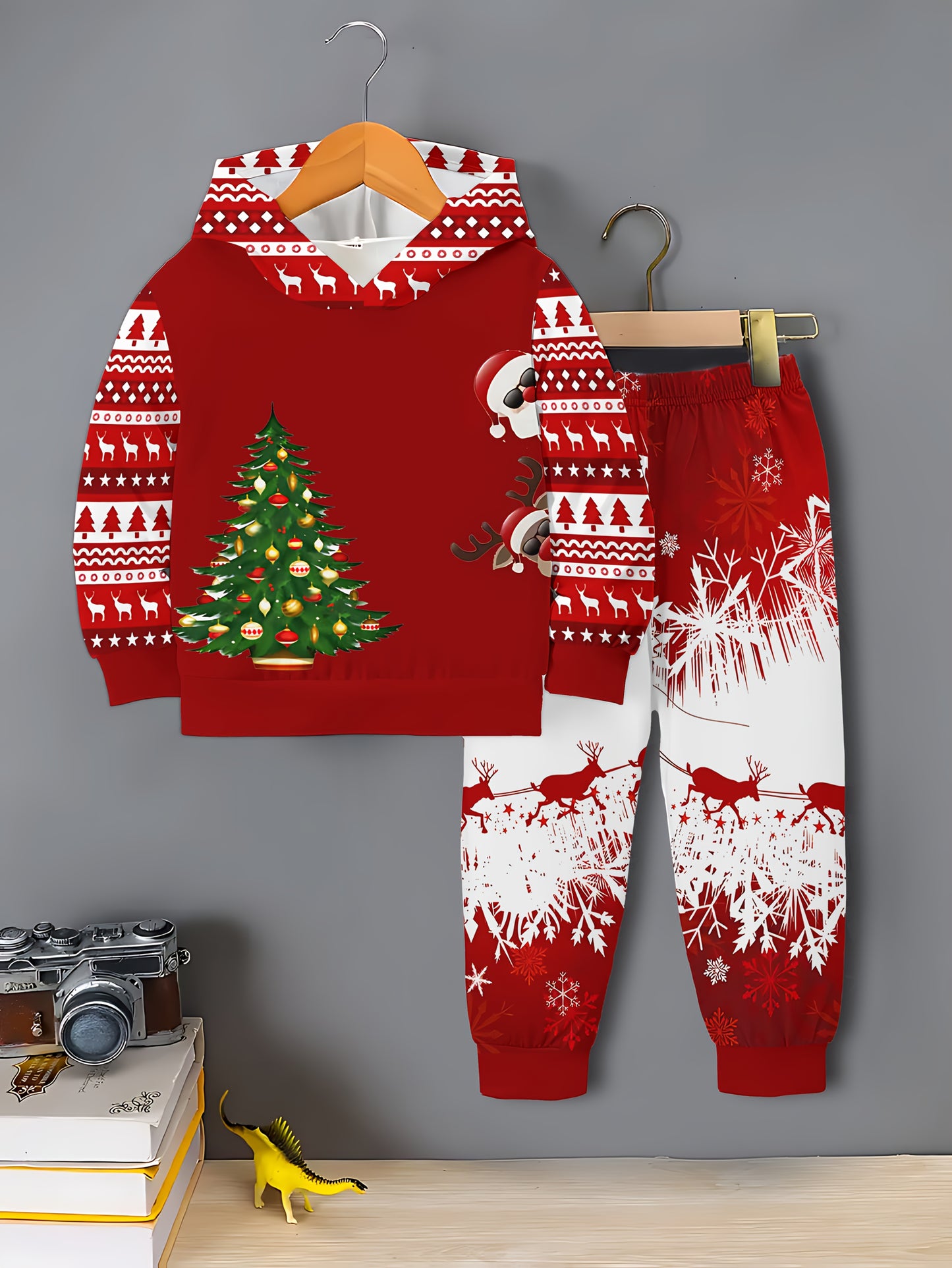 Christmas children's hooded sports outfit, cute girl's spring-autumn casual outfit, suitable as a birthday gift or daily children's clothing set, Perfect for Outdoor