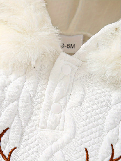 Cozy Boys' Christmas Hoodie & Pants Set with Antler Embroidery - Warm Fleece-Lined, Long Sleeve Outfit for Fall/Winter, Perfect for Outdoor