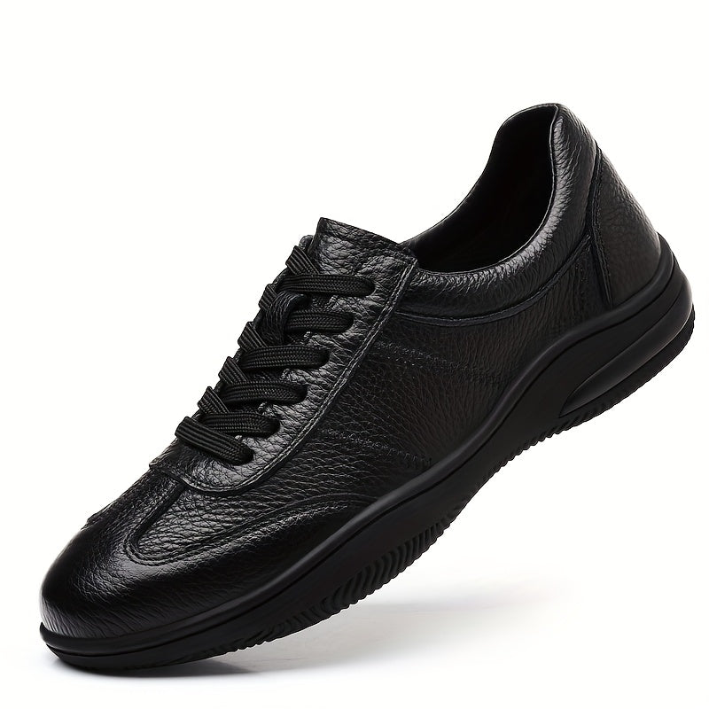 [Sneakers] Genuine Faux Leather Men'S Outdoor Casual Shoes - Comfortable And Versatile Soft Surface Lightweight Walking Shoes - High-Quality Black Lace-Up Minimalist Retro Rubber Sole Men'S Shoes - ayq