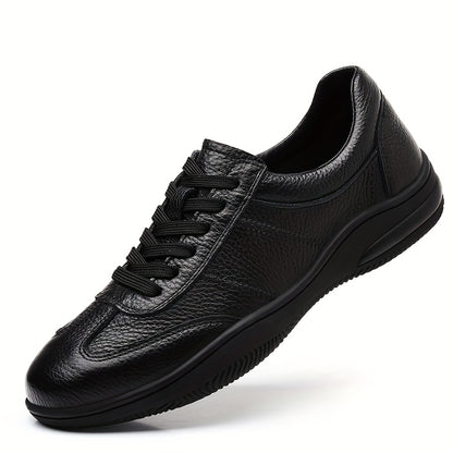 [Sneakers] Genuine Faux Leather Men'S Outdoor Casual Shoes - Comfortable And Versatile Soft Surface Lightweight Walking Shoes - High-Quality Black Lace-Up Minimalist Retro Rubber Sole Men'S Shoes - ayq