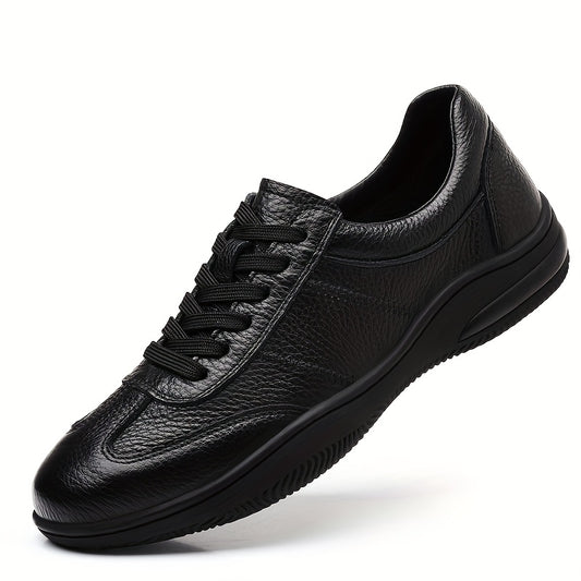[Sneakers] Genuine Faux Leather Men'S Outdoor Casual Shoes - Comfortable And Versatile Soft Surface Lightweight Walking Shoes - High-Quality Black Lace-Up Minimalist Retro Rubber Sole Men'S Shoes