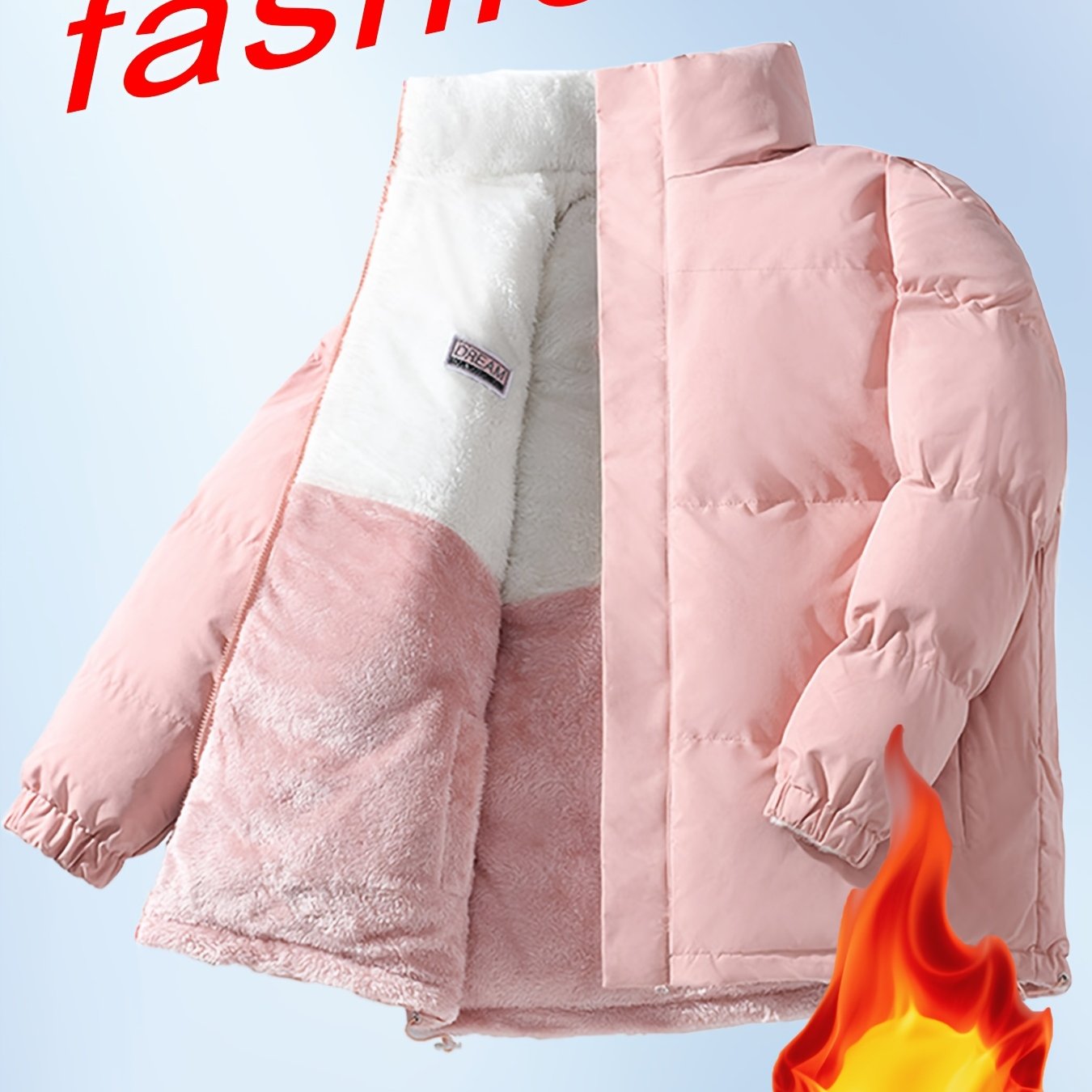 Men'S Double-Sided Fleece-Lined Thickened Jacket - Casual Stand Collar with Letter Print, Regular Fit, Pockets, Polyester Fill, Versatile for Fall/Winter, Winter Jacket